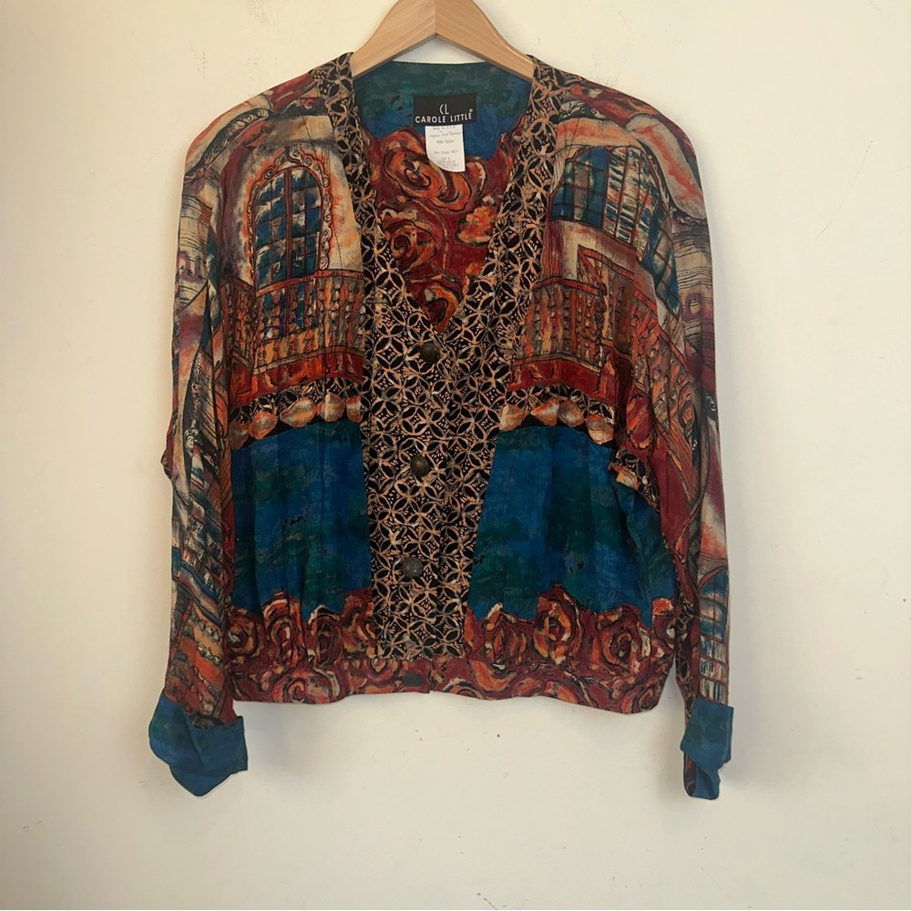 Vtg 90s Carole LIttle Jacket Women’s Size 12 Stair Case Scene Boho Made in USA